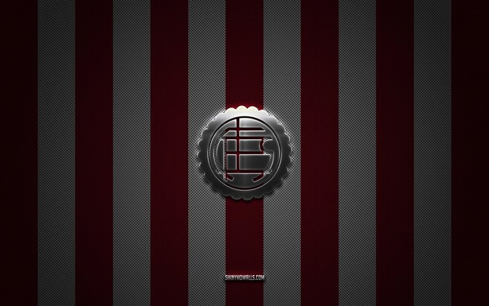 ca lanus logo, アルゼンチンフットボールクラブ, アルゼンチンプリメラ部門, ブルゴーニュの白いカーボンの背景, ca lanus emblem, フットボール, ca lanus, アルゼンチン, ca lanus silver metal logo