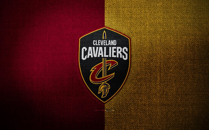 Cleveland Cavaliers badge, 4k, purple yellow fabric background, NBA, Cleveland Cavaliers logo, Cleveland Cavaliers emblem, basketball, sports logo, Cleveland Cavaliers flag, american basketball team, CAVS, Cleveland Cavaliers