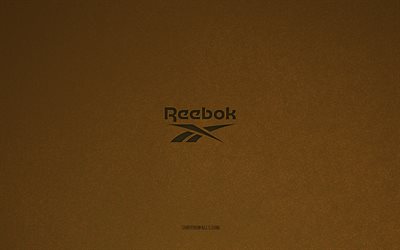 リーボックロゴ, 4k, メーカーのロゴ, リーボックエンブレム, 茶色の石のテクスチャー, リーボック, 人気のあるブランド, リーボックサイン, 茶色の石の背景