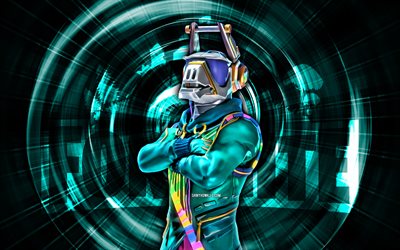 dj yonder, 4k, turquoise abstract background, fortnite, abstract rays, dj yonder skin, fortnite dj yonder skin, fortnite personajes, dj yonder fortnite