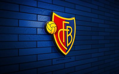 fc basel 3d -logo, 4k, blue brickwall, swiss super league, fußball, schweizer fußballverein, fc basel -logo, fc basel emblem, fc basel 1893, fc basel, sportlogo, basel fc