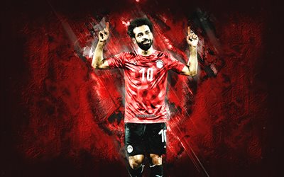 mohamed salah, ägyptische nationalfußballmannschaft, ägyptischer fußballer, roter steinhintergrund, fußball, ägypten