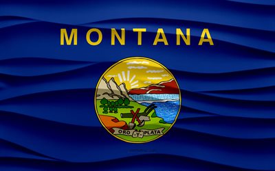 4k, Flag of Montana, 3d waves plaster background, Montana flag, 3d waves texture, American national symbols, Day of Montana, American states, 3d Montana flag, Montana, USA