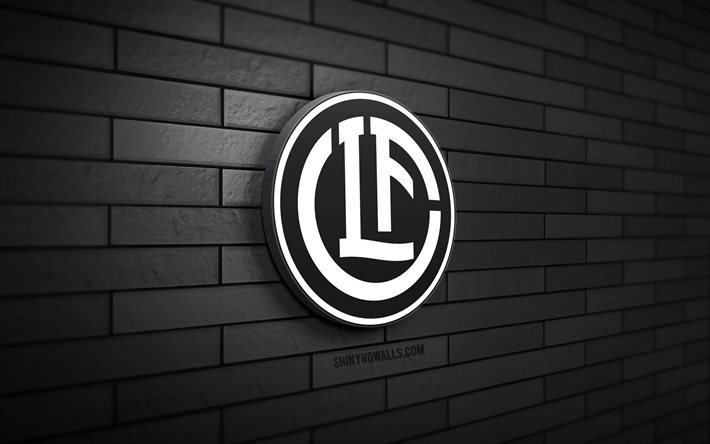 FC Lugano 3D logo, 4K, black brickwall, Swiss Super League, soccer, swiss football club, FC Lugano logo, FC Lugano emblem, football, FC Lugano, sports logo, Lugano FC