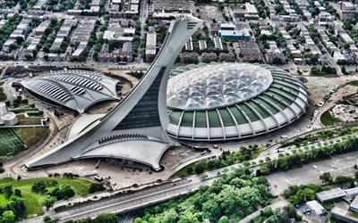 4k, stade olympique, montréal, vue aérienne, arène sportive, vue de haut