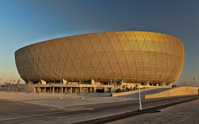 4k, lusail iconic stadium, evening, sunset, football stadium, lusail stadium, 2022 fifa world cup, lusail, qatar, football, qatar national football team stadium