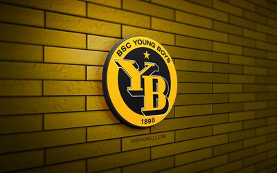logotipo 3d bsc young boys, 4k, amarelo brickwall, super league suíço, futebol, clube de futebol suíço, logotipo do bsc young boys, bsc young boys emblem