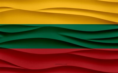 4k, علم ليتوانيا, 3d ، موجات ، جص ، الخلفية, 3d موجات الملمس, رموز ليتوانيا الوطنية, يوم ليتوانيا, الدول الأوروبية, 3d، علم ليتوانيا, ليتوانيا, أوروبا