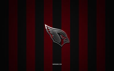arizona cardinals-logo, american-football-team, nfl, roter schwarzer kohlenstoffhintergrund, arizona cardinals-emblem, american football, arizona cardinals-silbermetalllogo, arizona cardinals