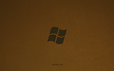 windows logotipo antigo, 4k, logotipos de computador, windows antigo emblema, textura de pedra marrom, windows, marcas de tecnologia, windows sinal, pedra marrom de fundo