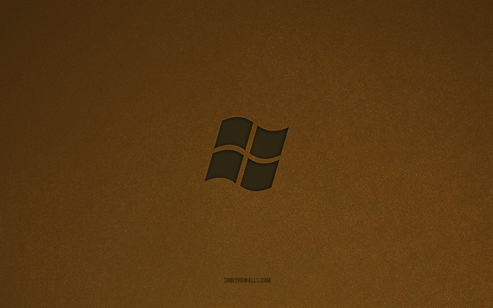 logotipo antiguo de windows, 4k, logotipos de computadora, emblema antiguo de windows, textura de piedra marrón, windows, marcas de tecnología, signo de windows, fondo de piedra marrón
