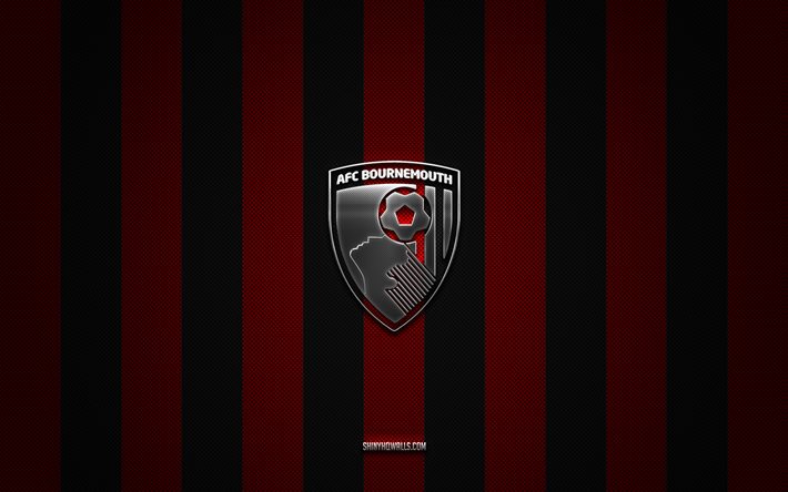 شعار بورنموث, نادي كرة القدم الإنجليزي, الدوري الممتاز, أحمر أسود الكربون الخلفية, كرة القدم, بورنموث, إنكلترا, شعار بورنموث المعدني الفضي