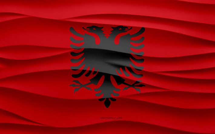 4k, علم ألبانيا, 3d ، موجات ، جص ، الخلفية, 3d موجات الملمس, الرموز الوطنية الألبانية, يوم ألبانيا, الدول الأوروبية, 3d علم ألبانيا, ألبانيا, أوروبا, العلم الألباني
