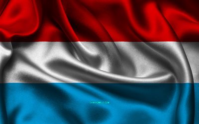 drapeau du luxembourg, 4k, les pays européens, les drapeaux de satin, le drapeau du luxembourg, le jour du luxembourg, les drapeaux de satin ondulés, les symboles nationaux luxembourgeois, l europe, le luxembourg