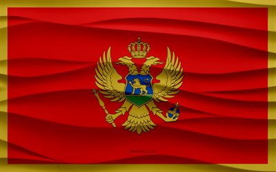 4k, Flag of Montenegro, 3d waves plaster background, Montenegro flag, 3d waves texture, Montenegro national symbols, Day of Montenegro, European countries, 3d Montenegro flag, Montenegro, Europe