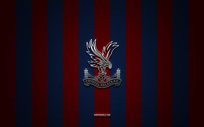 Crystal Palace FC logo, English football club, Premier League, red blue carbon background, Crystal Palace FC emblem, football, Crystal Palace FC, England, Crystal Palace silver metal logo