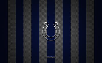 Indianapolis Colts logo, american football team, NFL, blue white carbon background, Indianapolis Colts emblem, american football, Indianapolis Colts silver metal logo, Indianapolis Colts