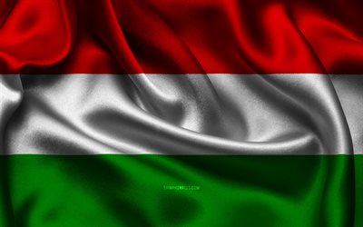 bandera de hungría, 4k, países europeos, banderas satinadas, día de hungría, banderas onduladas de satén, bandera húngara, símbolos nacionales húngaros, europa, hungría