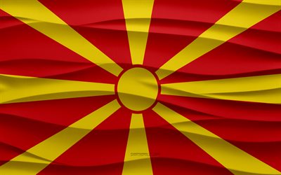 4k, 北マケドニアの国旗, 3 d 波石膏背景, 3 d 波テクスチャ, 北マケドニアの国のシンボル, 北マケドニアの日, ヨーロッパ諸国, 北マケドニア, ヨーロッパ