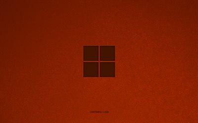 windows 11 のロゴ, 4k, コンピュータのロゴ, windows 11 エンブレム, オレンジ色の石のテクスチャ, windows11, テクノロジーブランド, windows 11 サイン, オレンジ色の石の背景