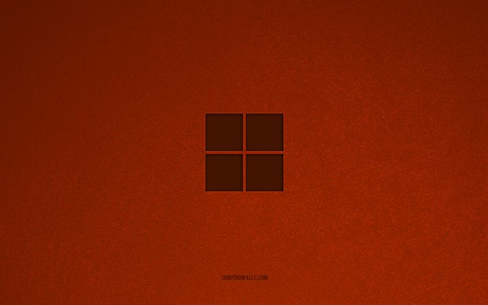 windows 11 logosu, 4k, bilgisayar logoları, windows 11 amblemi, turuncu taş doku, windows 11, teknoloji markaları, windows 11 işareti, turuncu taş arka plan