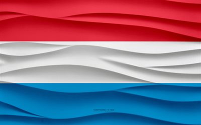 4k, Flag of Luxembourg, 3d waves plaster background, Luxembourg flag, 3d waves texture, Luxembourg national symbols, Day of Luxembourg, European countries, 3d Luxembourg flag, Luxembourg, Europe