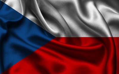 flagge der tschechischen republik, 4k, europäische länder, satinflaggen, tag der tschechischen republik, gewellte satinflaggen, tschechische flagge, tschechische nationale symbole, europa, tschechische republik