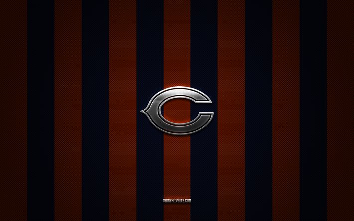 chicago bears-logo, american-football-team, nfl, orange-blauer karbonhintergrund, chicago bears-emblem, american football, chicago bears-silbermetalllogo, chicago bears