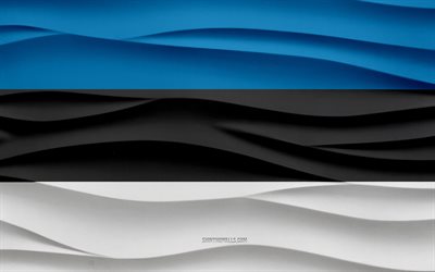 4k, le drapeau de l estonie, les vagues 3d fond de plâtre, la texture des vagues 3d, les symboles nationaux de l estonie, le jour de l estonie, les pays européens, le drapeau de l estonie 3d, l estonie, l europe