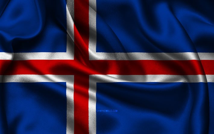 izlanda bayrağı, 4k, avrupa ülkeleri, saten bayraklar, izlanda günü, dalgalı saten bayraklar, izlanda ulusal sembolleri, avrupa, izlanda