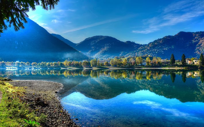 이드로 호수, 4k, 여름 여행, hdr, 이탈리아 랜드마크, 알프스 산맥, 이탈리아, 아름다운 자연, 유럽, 산