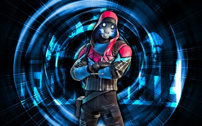 Bonehead, 4k, blue abstract background, grunge art, Fortnite, abstract rays, Bonehead Skin, Fortnite Bonehead Skin, Fortnite characters, Bonehead Fortnite