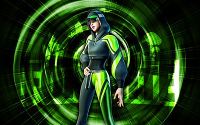 adeline, 4k, verde de fondo abstracto, arte grunge, fortnite, rayos abstractos, adeline skin, fortnite adeline skin, personajes de fortnite, adeline fortnite