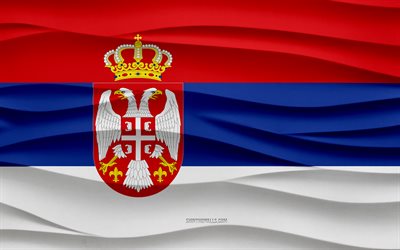 4k, Flag of Serbia, 3d waves plaster background, Serbia flag, 3d waves texture, Serbia national symbols, Day of Serbia, European countries, 3d Serbia flag, Serbia, Europe