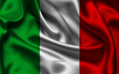 drapeau de l italie, 4k, les pays européens, les drapeaux de satin, le drapeau de l italie, le jour de l italie, les drapeaux de satin ondulés, le drapeau italien, les symboles nationaux italiens, l europe, l italie