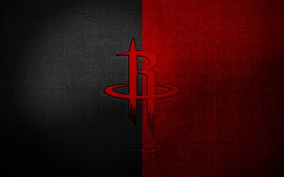 Houston Rockets badge, 4k, red black fabric background, NBA, Houston Rockets logo, Houston Rockets emblem, basketball, sports logo, Houston Rockets flag, american basketball team, Houston Rockets