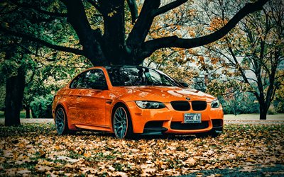 BMW M3 Coupe, autumn, 2008 cars, E92, tuning, supercars, Orange BMW M3 Coupe, BMW E92, 2008 BMW M3 Coupe, BMW M3 Coupe E92, HDR, german cars, BMW