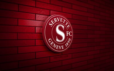 Servette FC 3D logo, 4K, purple brickwall, Swiss Super League, soccer, swiss football club, Servette FC logo, Servette FC emblem, football, sports logo, Servette FC