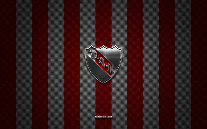 independienteロゴ, アルゼンチンフットボールクラブ, アルゼンチンプリメラ部門, 赤い白い炭素の背景, independiente emblem, フットボール, 独立, アルゼンチン, インディペンデントシルバーメタルロゴ, クラブアトレティコインディペンデント