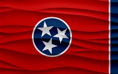 4k, Flag of Tennessee, 3d waves plaster background, Tennessee flag, 3d waves texture, American national symbols, Day of Tennessee, American states, 3d Tennessee flag, Tennessee, USA