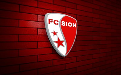 fc sion 3d -logo, 4k, red brickwall, swiss super league, fußball, schweizer fußballverein, fc sion -logo, fc sion -emblem, sportlogo, sion fc