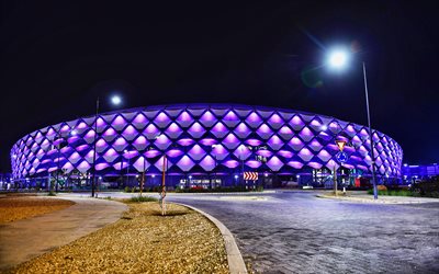 estadio hazza bin zayed, vista frontal, noche, al ain fc stadium, al ain, eau, eau pro league, al ain fc, emiratos árabes unidos
