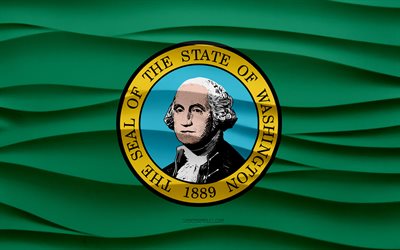 4k, ワシントンの旗, 3d wavesプラスターの背景, ワシントン旗, 3dウェーブテクスチャ, アメリカの国民のシンボル, ワシントンの日, アメリカの州, 3dワシントン旗, ワシントン, アメリカ合衆国
