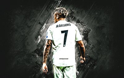 Mariano Diaz, Real Madrid, Dominican football player, white stone background, La Liga, Spain, football