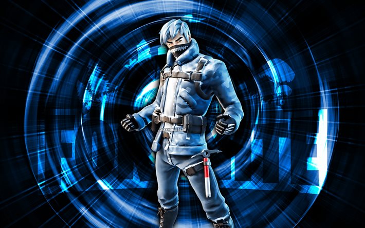 Snow Patroller, 4k, blue abstract background, Fortnite, abstract rays, Snow Patroller Skin, Fortnite Snow Patroller Skin, Fortnite characters, Snow Patroller Fortnite