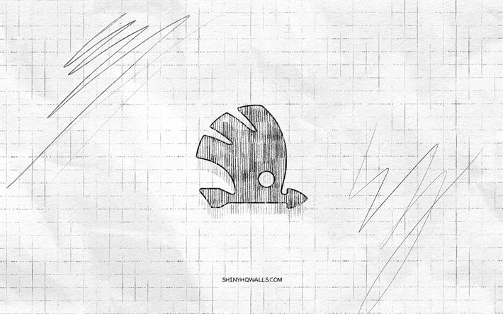 skoda sketch logo, 4k, dossier en papier à carreaux, logo noir skoda, marques de voitures, croquis de logo, logo skoda, dessin au crayon, skoda