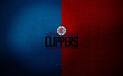 los angeles clippers badge, 4k, blue red fabric hintergrund, nba, los angeles clippers logo, los angeles clippers emblem, basketball, sportlogo, los angeles clippers flag, american basketball team, los angeles clippers, la clippers