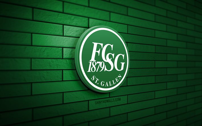 fc st gallen 3d 로고, 4k, 녹색 벽돌, 스위스 슈퍼 리그, 축구, 스위스 축구 클럽, fc st gallen 로고, fc st gallen emblem, 스포츠 로고, 세인트 갈렌 fc