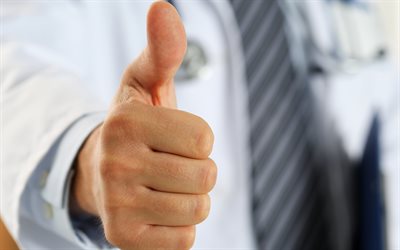 doctor with thumbs up, 4k, medicine, health, hospital, thumbs up, effective treatment, recovery, doctors day, thumbs up concepts