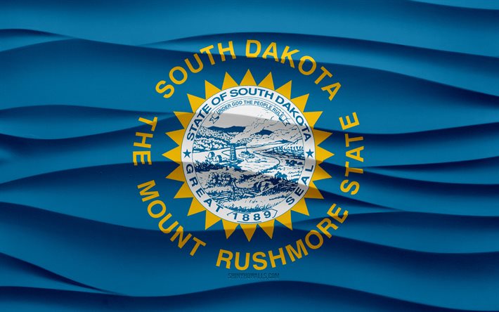 4k, Flag of South Dakota, 3d waves plaster background, South Dakota flag, 3d waves texture, American national symbols, Day of South Dakota, American states, 3d South Dakota flag, South Dakota, USA
